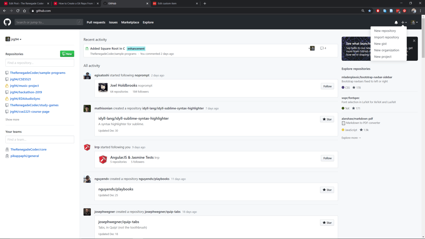 GitHub Website Homepage Add New Repository