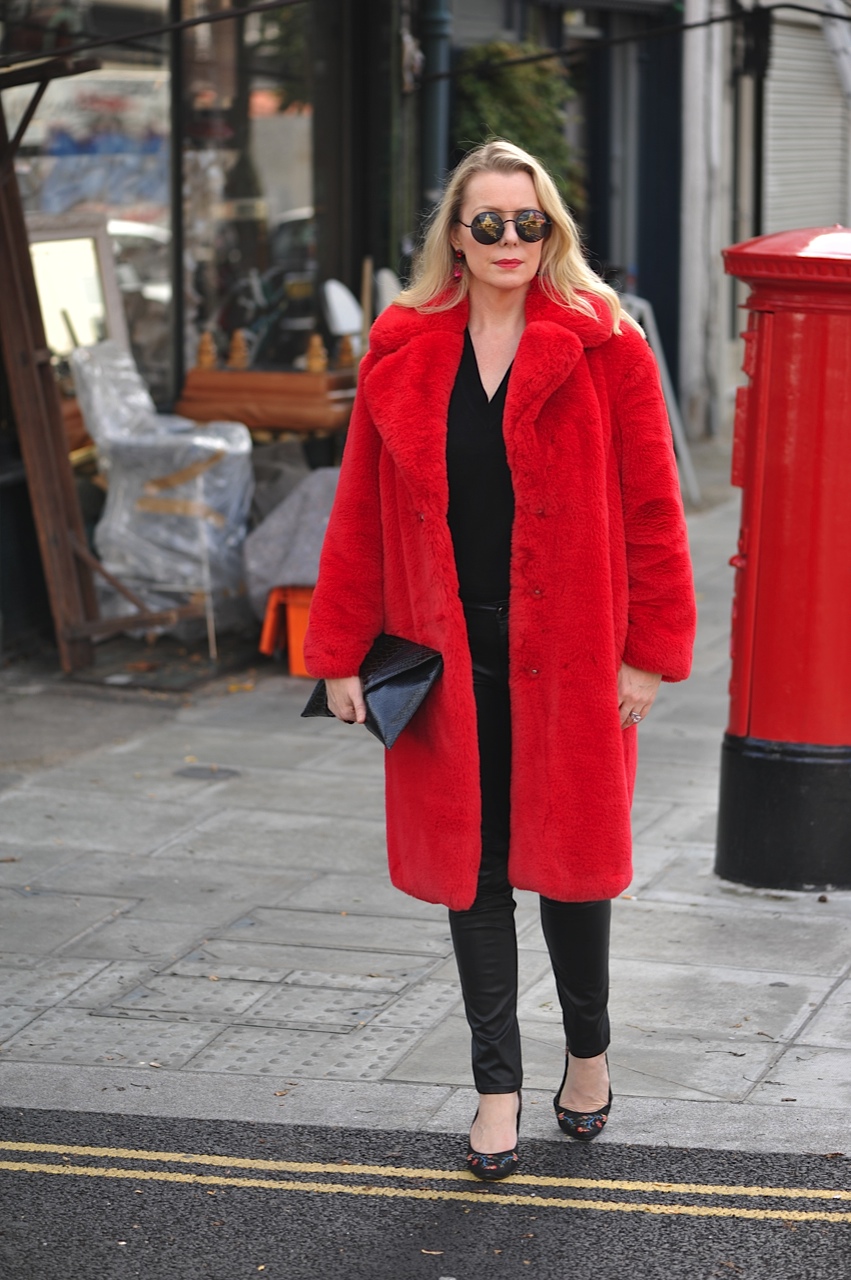 big red fur coat