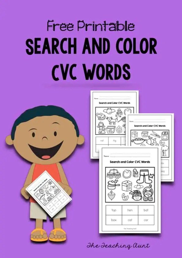 search and color cvc words worksheets the teaching aunt