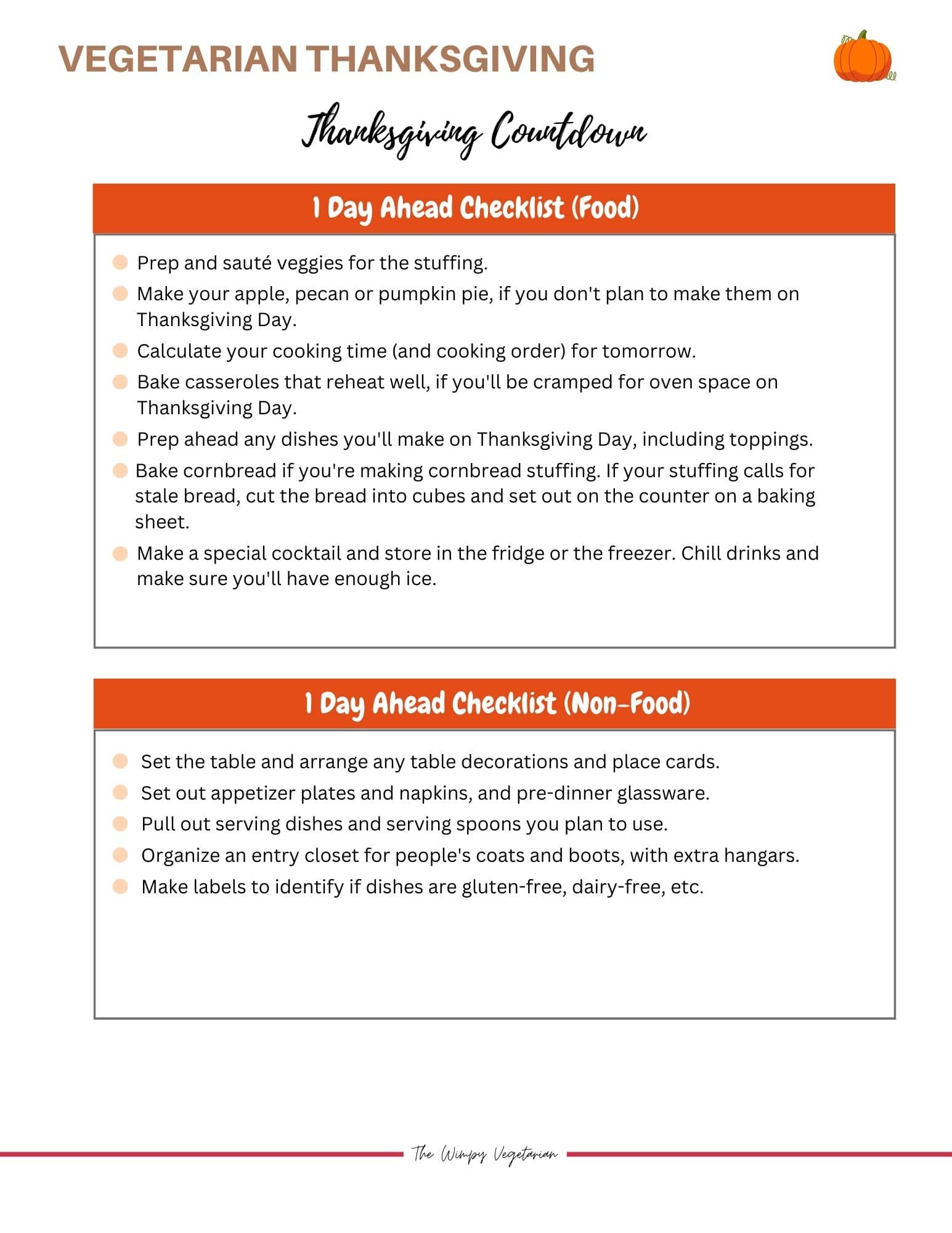 Checklist of things to do 1 day before Thanksgiving if you're hosting.