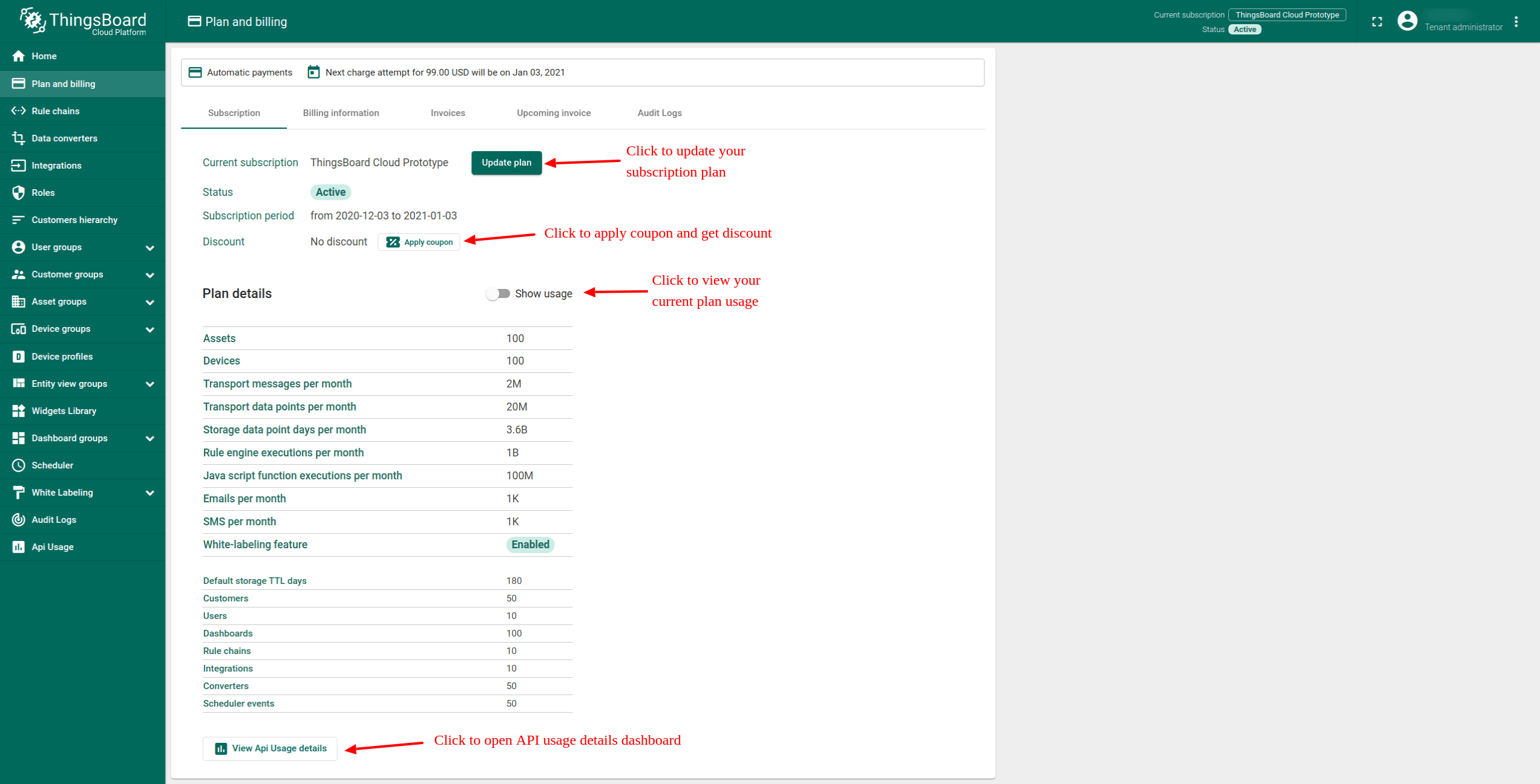 For some extra security to fall back on if times get tough or to help build y. Plan and billing | ThingsBoard