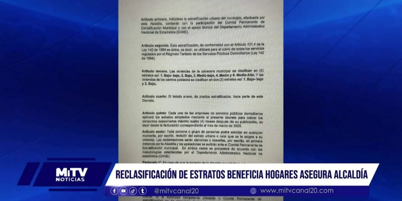 Reclasificación de estratos beneficia hogares asegura alcaldía