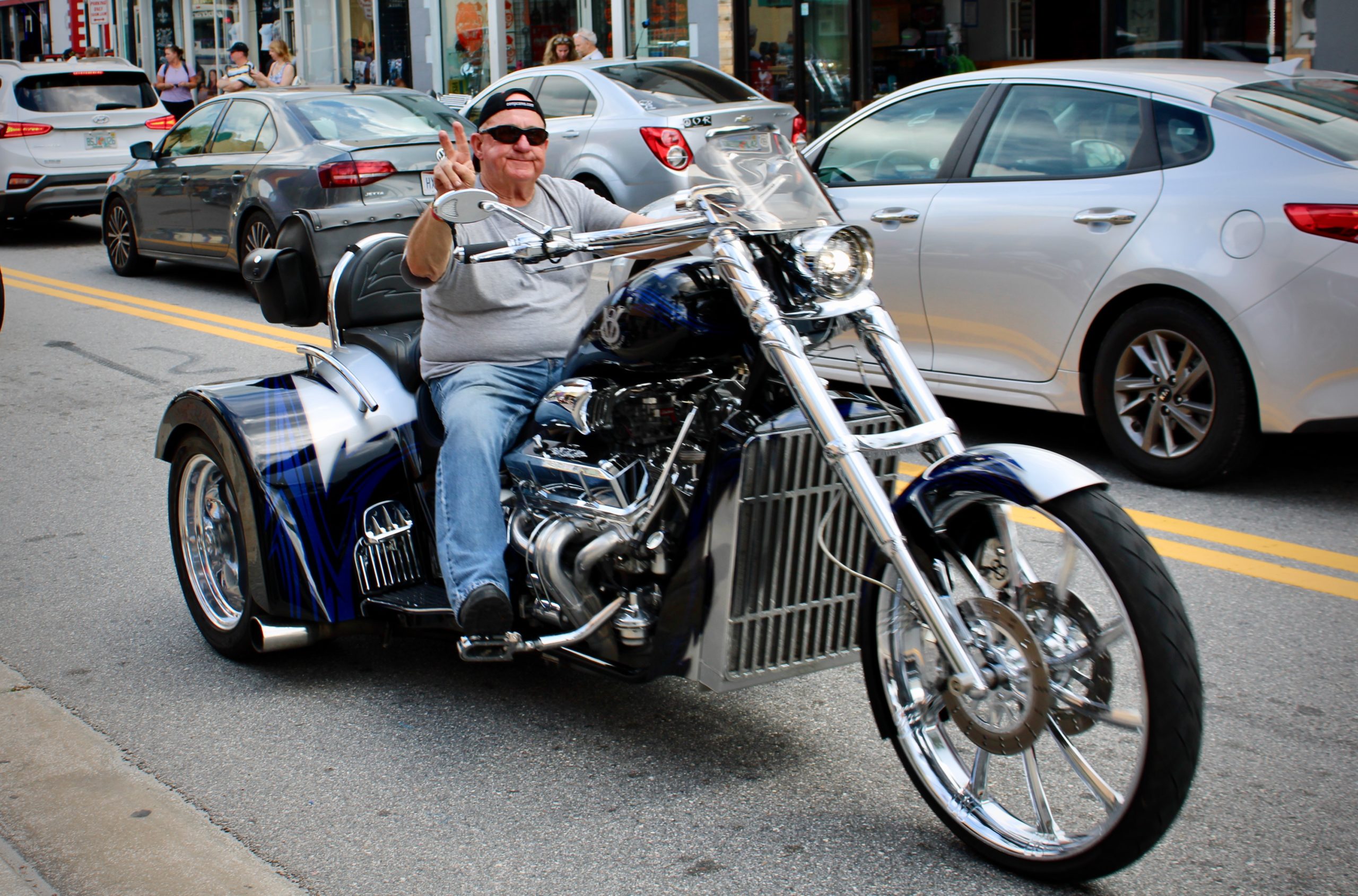 Riding motorcycles down Main Street at Daytona Bike Week 2020