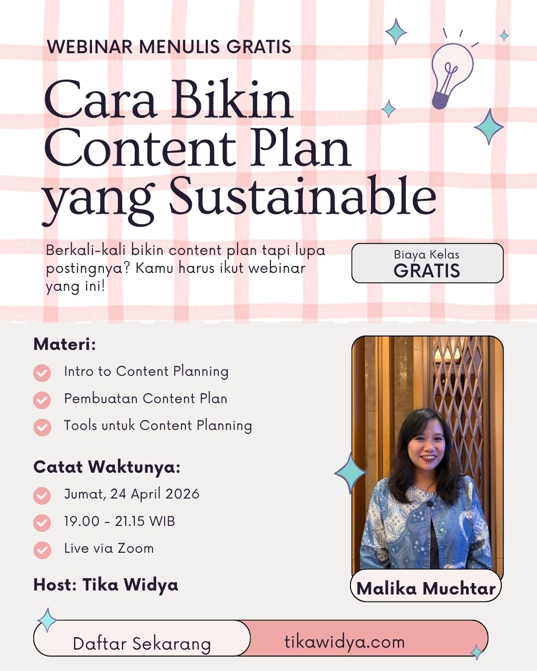 Webinar Menulis Gratis - Cara Bikin Content Plan yang Sustainable
