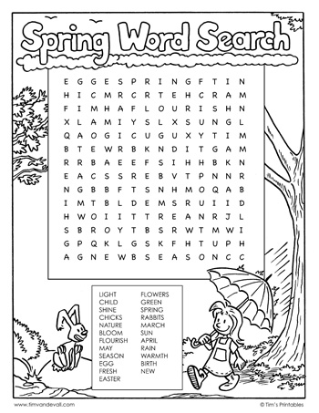 They're equally good for kids learning how to spell, for adults wanting to stimulate their mind, or for senior citizens looking to keep their minds sharp. Spring Word Search Tim S Printables