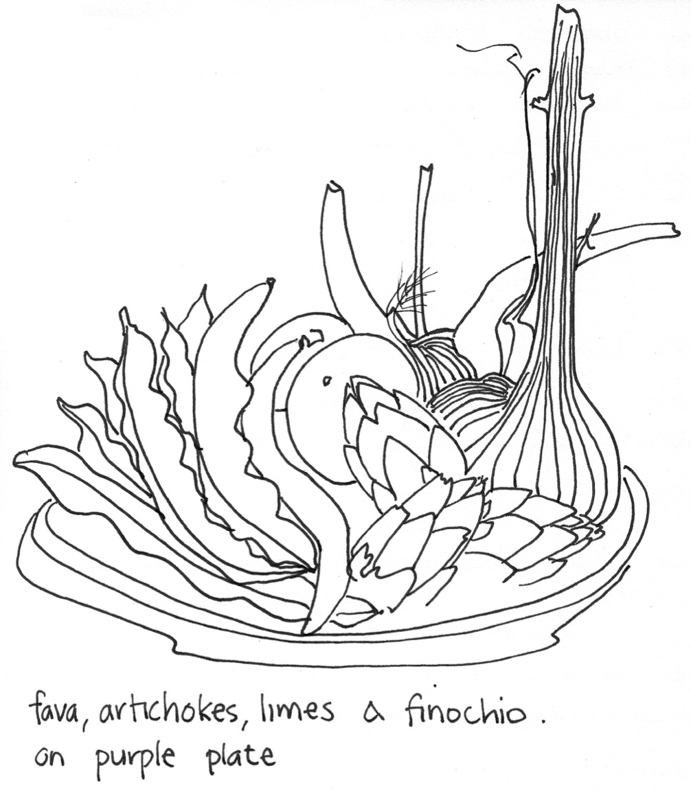 fava, artichokes, limes and finocchio