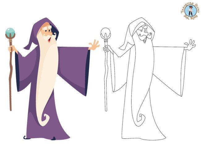 This wizard coloring sheet is a fun free printable for kids to color with crayons, markers, pencils, or paints and it also allows them to . Wizard Coloring Page Free Printables Treasure Hunt 4 Kids