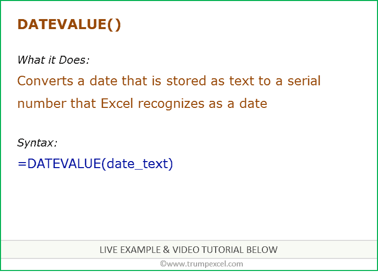 Tim fisher has more than 30 years' of professional technology experience. Excel Datevalue Function Formula Examples Free Video