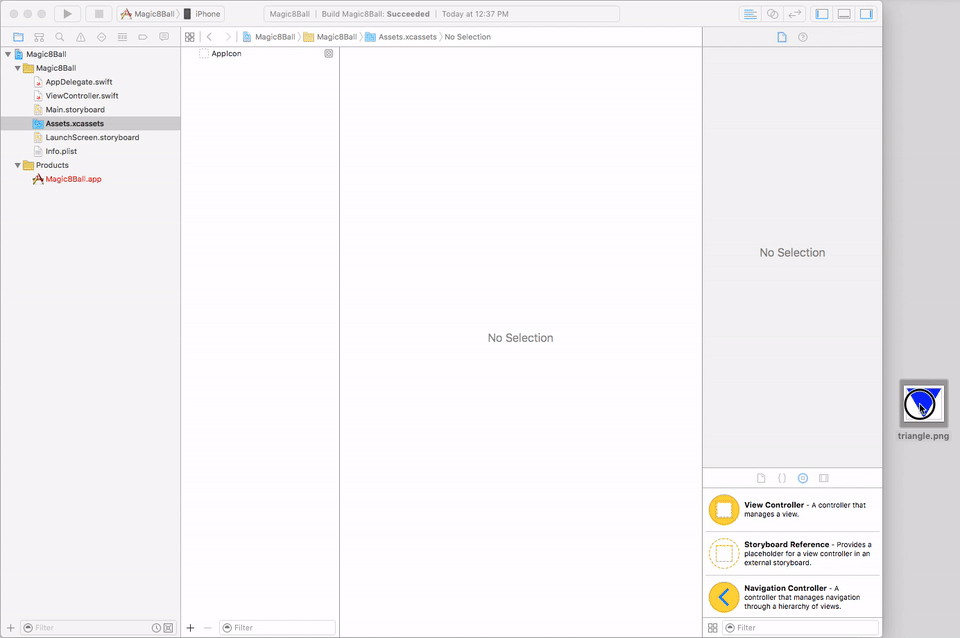 Drag triangle to asset catalog