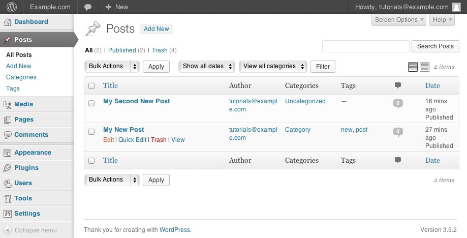 Hoe maak je een aangepast wordpress dashboard voor jezelf of klanten. Wordpress Creating Editing Removing Posts Bluehost