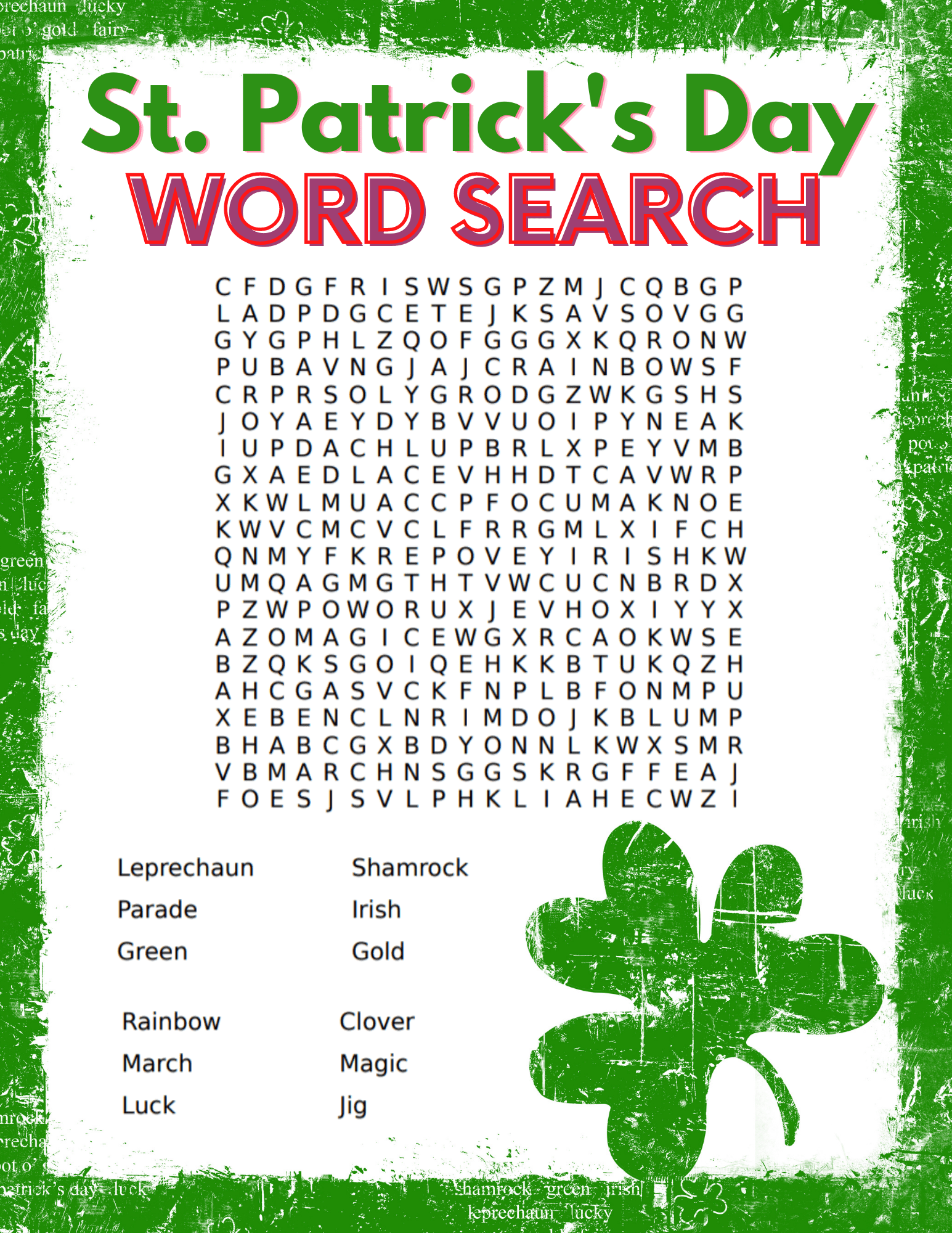 So put on something green, grab a beer and help the irish celebr. Free St Patrick S Day Word Search Printable