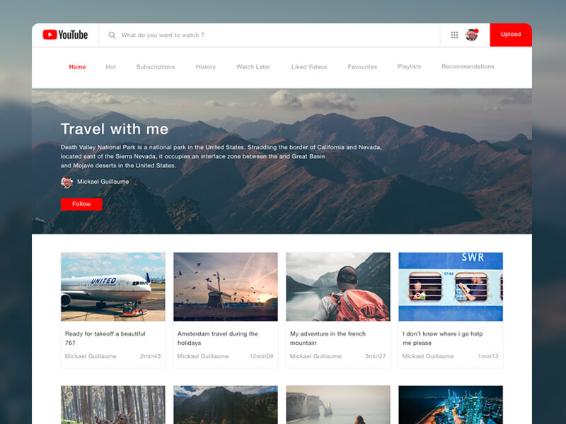 Connect with them on dribbble; Youtube Redesign Psd
