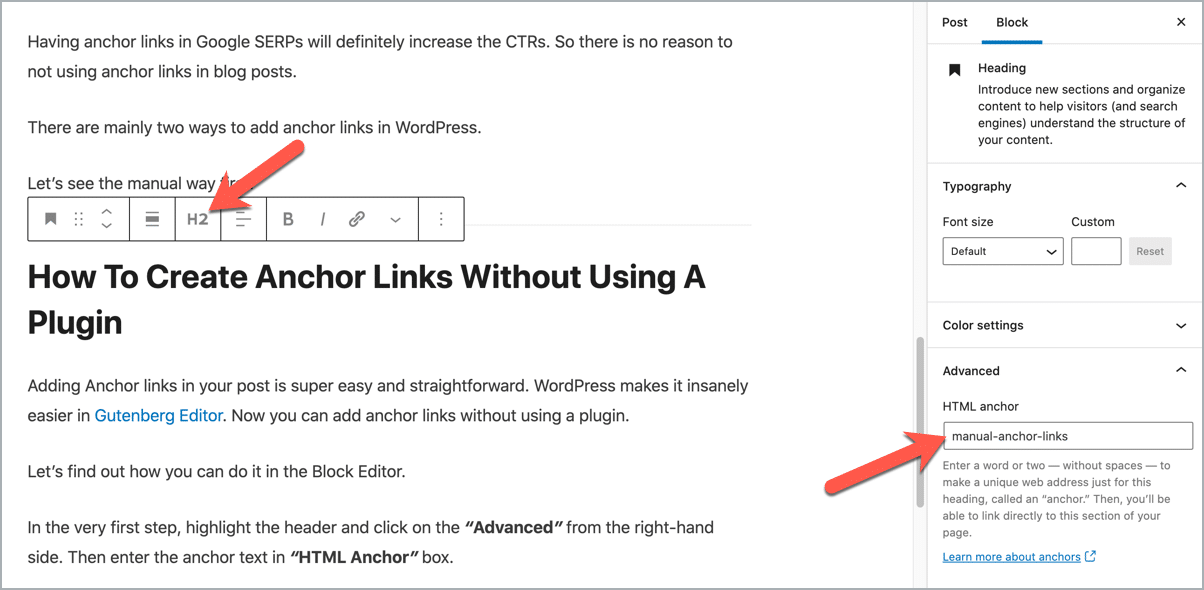 Another great free plugin that helps you set up anchor links in wordpress. How To Add Anchor Links In WordPress (With/Without A Plugin)