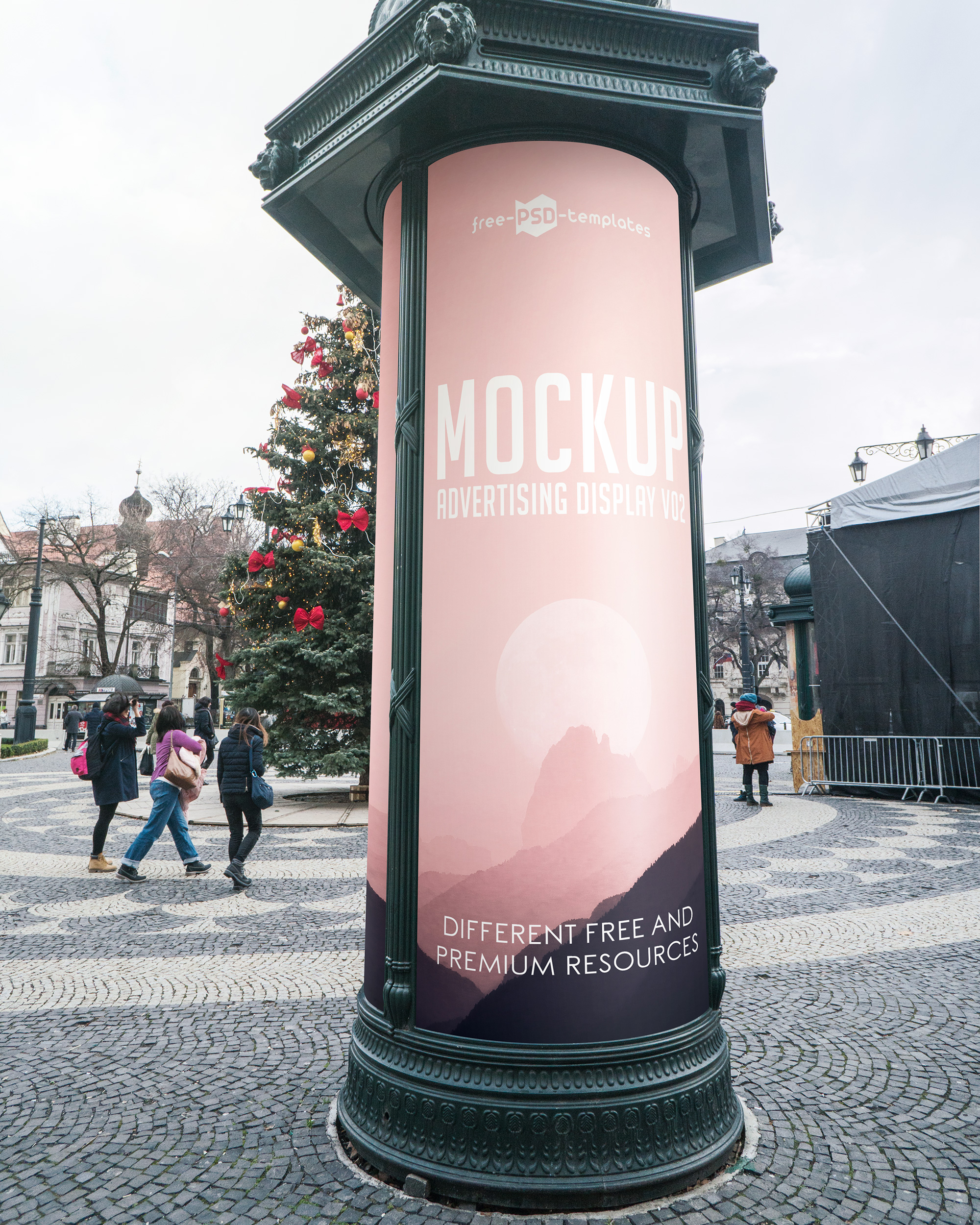 Free column outdoor advertising pillar mockup psd. Free Rounded Advertising Display Mockup Psd
