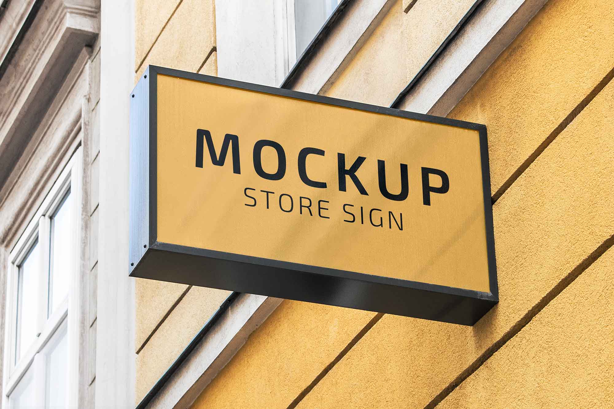 3000 × 2000 px sized, layered psd. Free Realistic Store Sign Mockup Psd