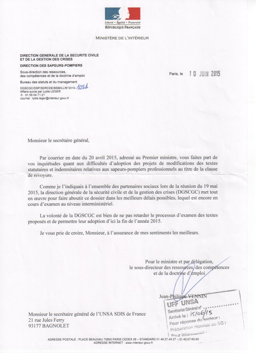 Circulaire conjointe du ministre de l'intérieur et du ministre de l'équipement,. Réponse du Ministère de l'Intérieur au courrier de l'UNSA ...
