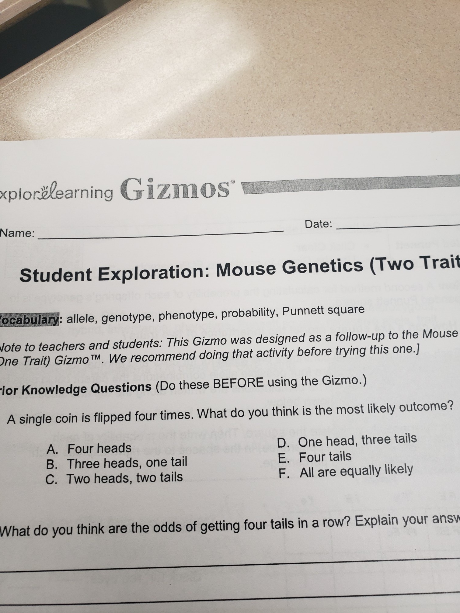 Allele, dna, dominant allele, gene, genotype, heredity, heterozygous, homozygous, hybrid, inheritance, phenotype, punnett … A Single Coin Is Flipped Four Times What Do You Think Is The Most Likely Outcome Brainly Com