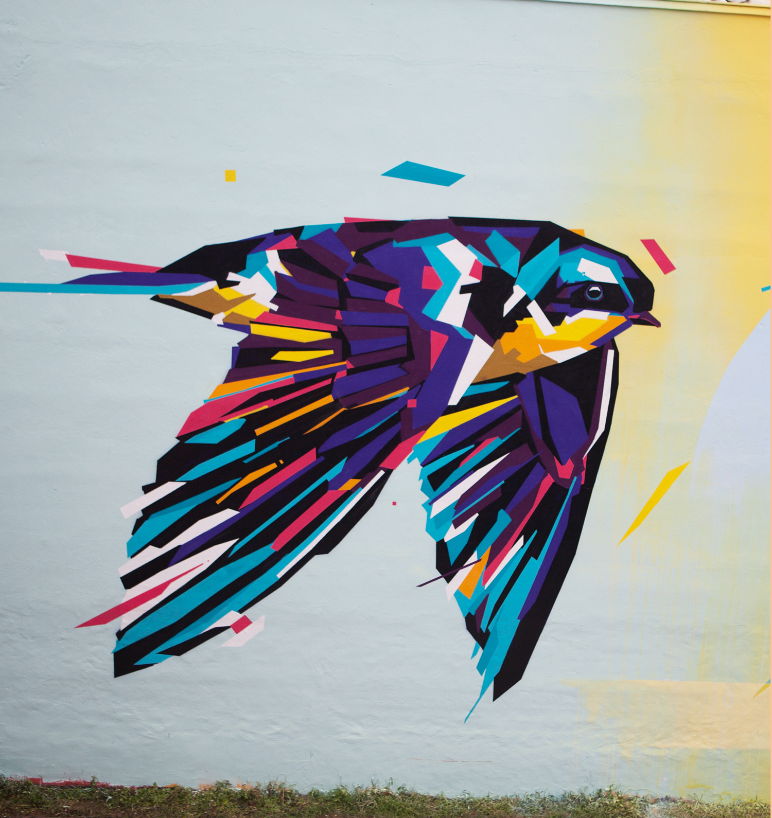Rainbow Animals Roar Across Geometric Street Art Murals