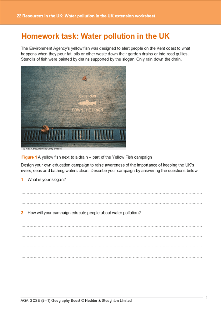 22 water pollution in the uk extension editable worksheet boost