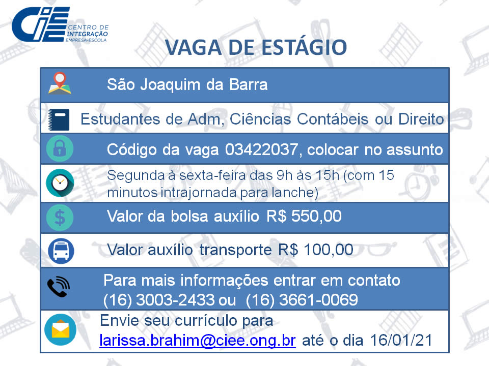 Vagas de Estágio em São Joaquim da Barra,estágio lar olintho são joaquim da barra,estagio cartório são joaquim da barra