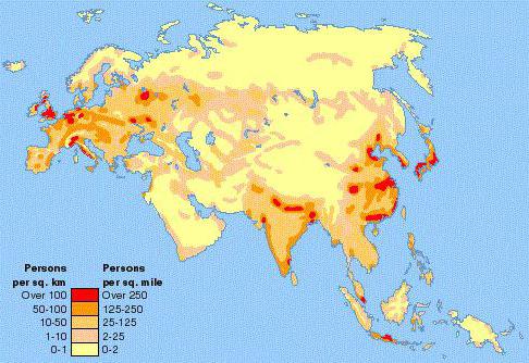 Карта плотности населения азии