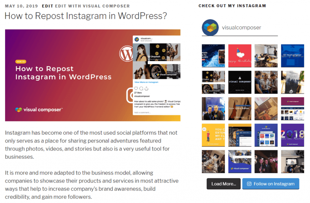 Best wordpress instagram widget plugins/ instagram plugins · 1. Repost Your Instagram In Wordpress Visual Composer Website Builder