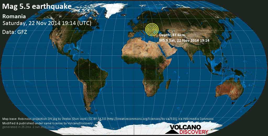 Tremblement De Terre Fort Magnitude 5 3 Oras Marasesti 1 Km Au Sud Est De PÄdureni JudeÈ De Vrancea Roumanie Samedi Le 22 Novembre 2014 19 14 535 Temoignages Volcanodiscovery