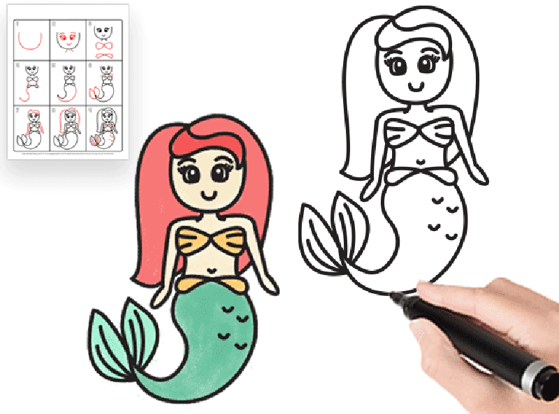 как нарисовать русалочку ребенку