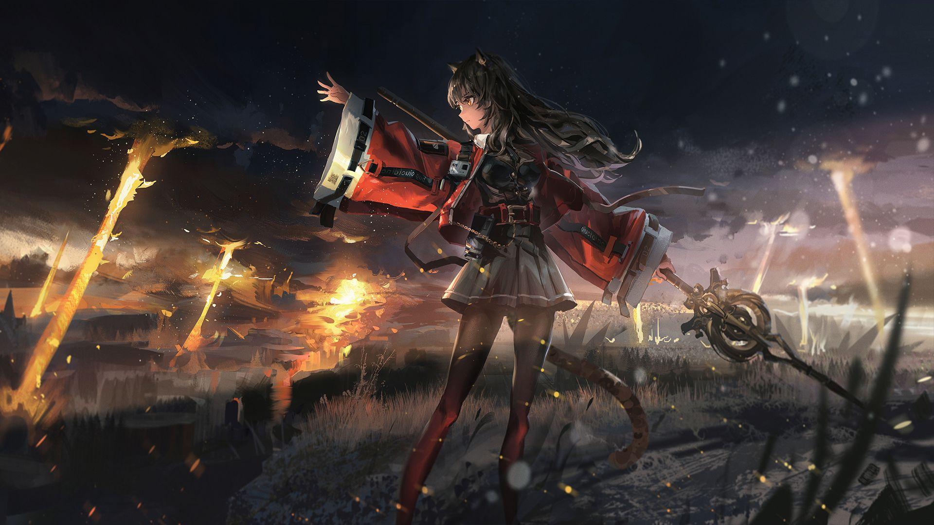 Dusk (arknights) hd wallpaper, tail, long hair, pointed ears, black. Arknights 4k Wallpapers Top Free Arknights 4k Backgrounds Wallpaperaccess