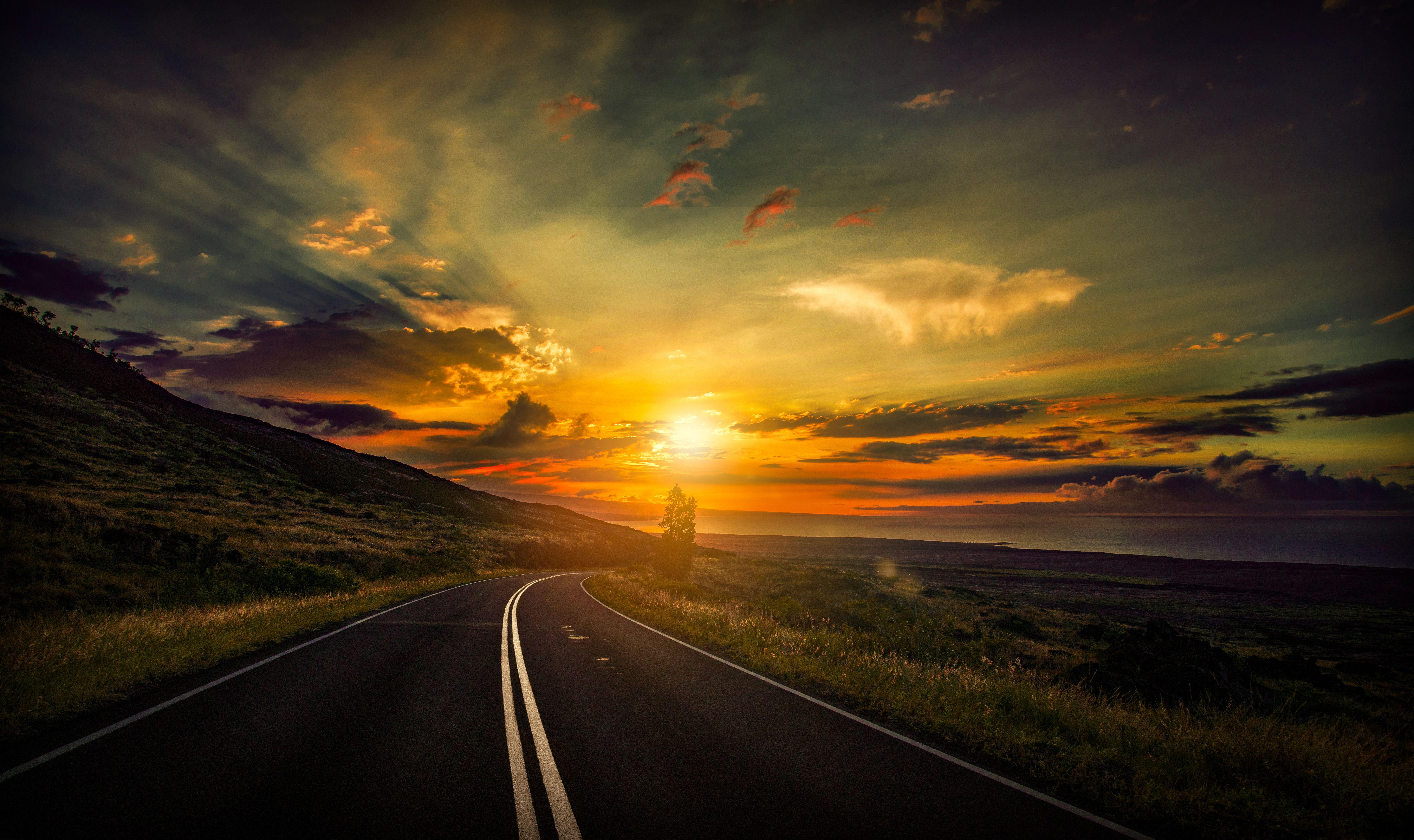 Road through farmland 4k ultra hd desktop wallpaper. Sunset Road Wallpapers Top Free Sunset Road Backgrounds Wallpaperaccess