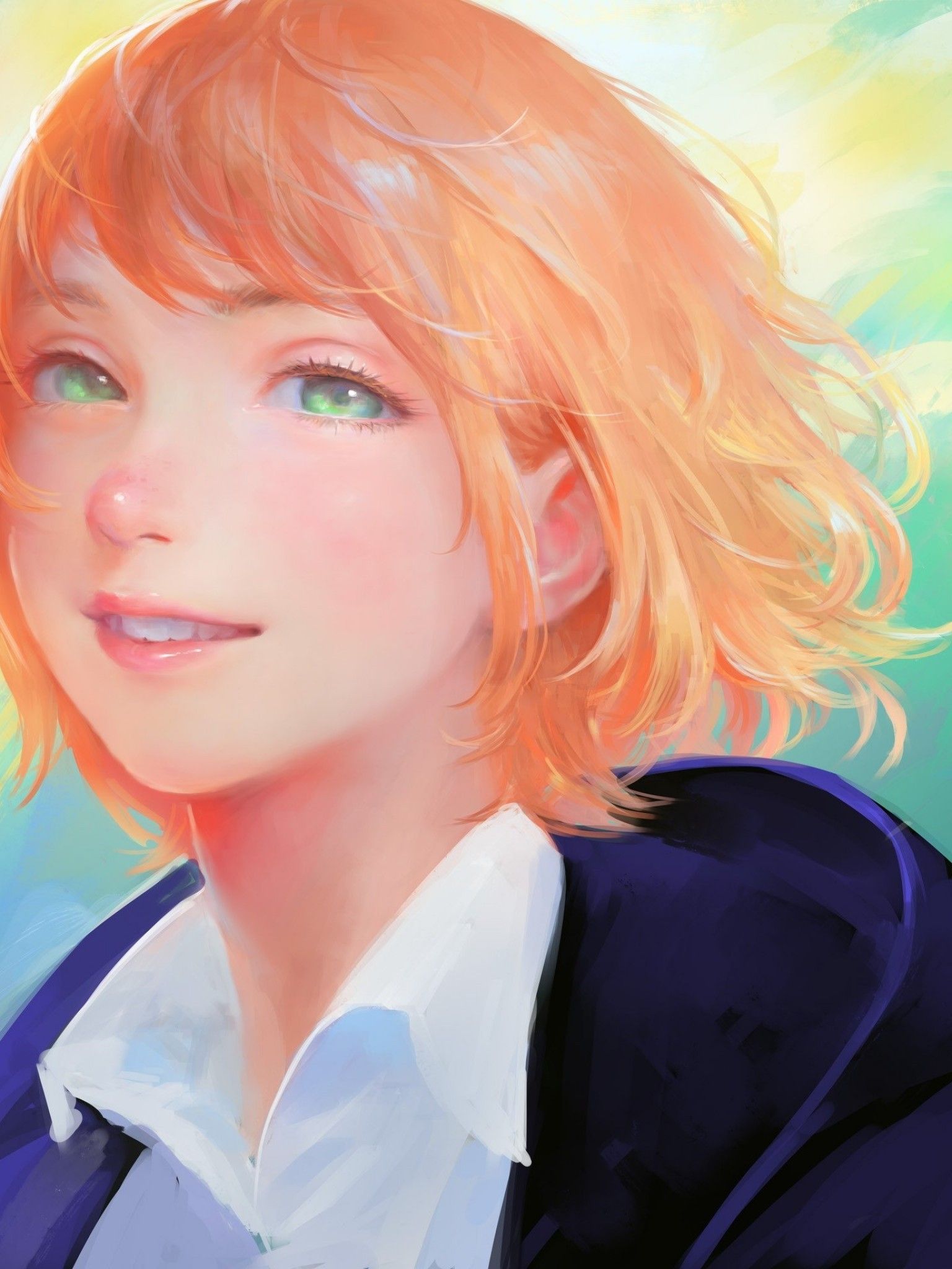 Anime, anime girls, original characters, short hair, sitting, landscape, clouds, sky, mountains, . Realistic Anime Girl Short Hair Wallpapers - Wallpaper Cave