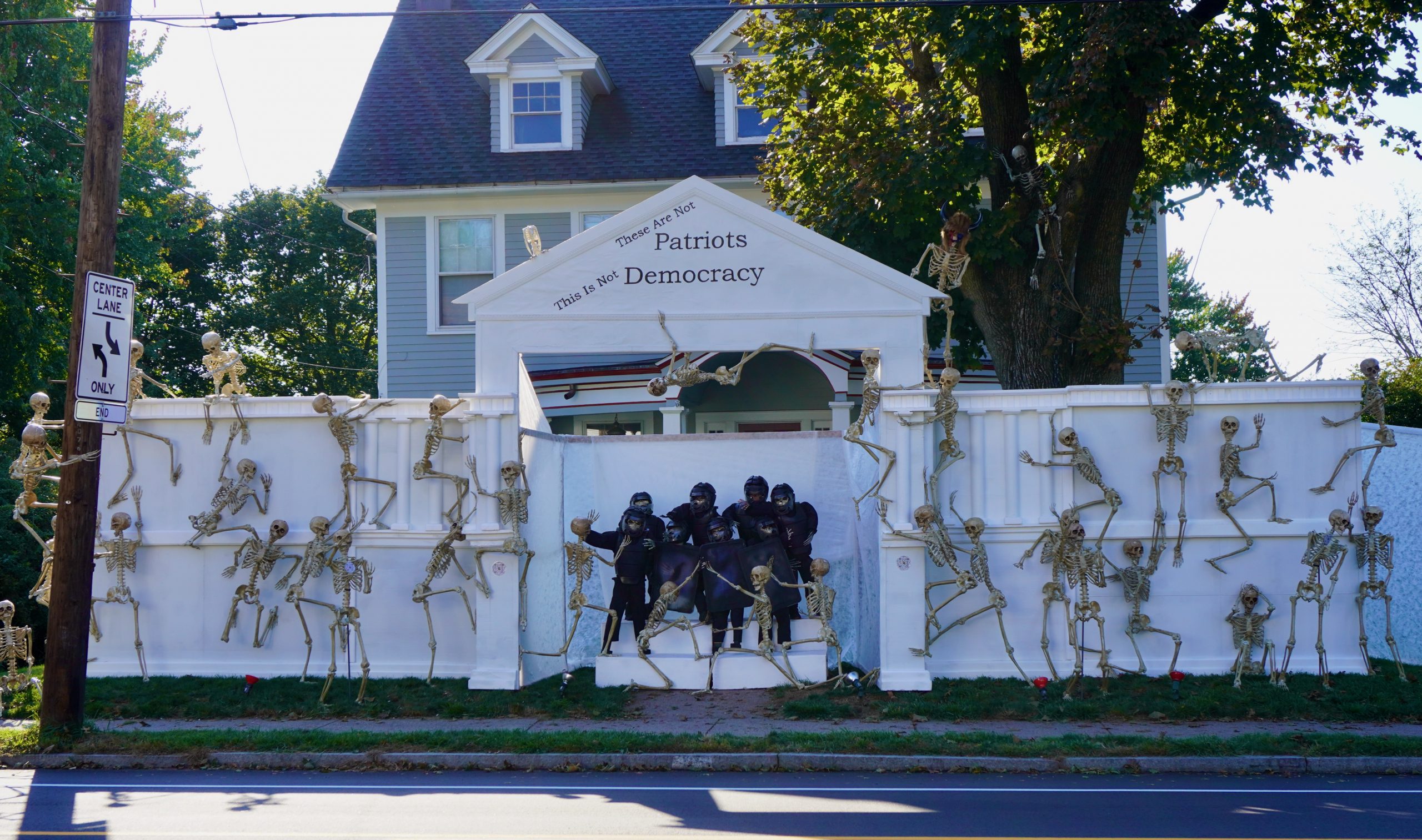If you wait until after oct 31st, you can probably find these for cheap cheap! Hordes Of Skeletons Stage Capitol Insurrection On Lawn Of West Hartford Halloween House We Ha West Hartford News