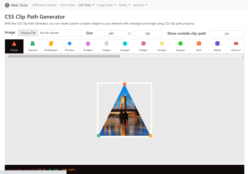 Clip path generator. Css clip path maker.