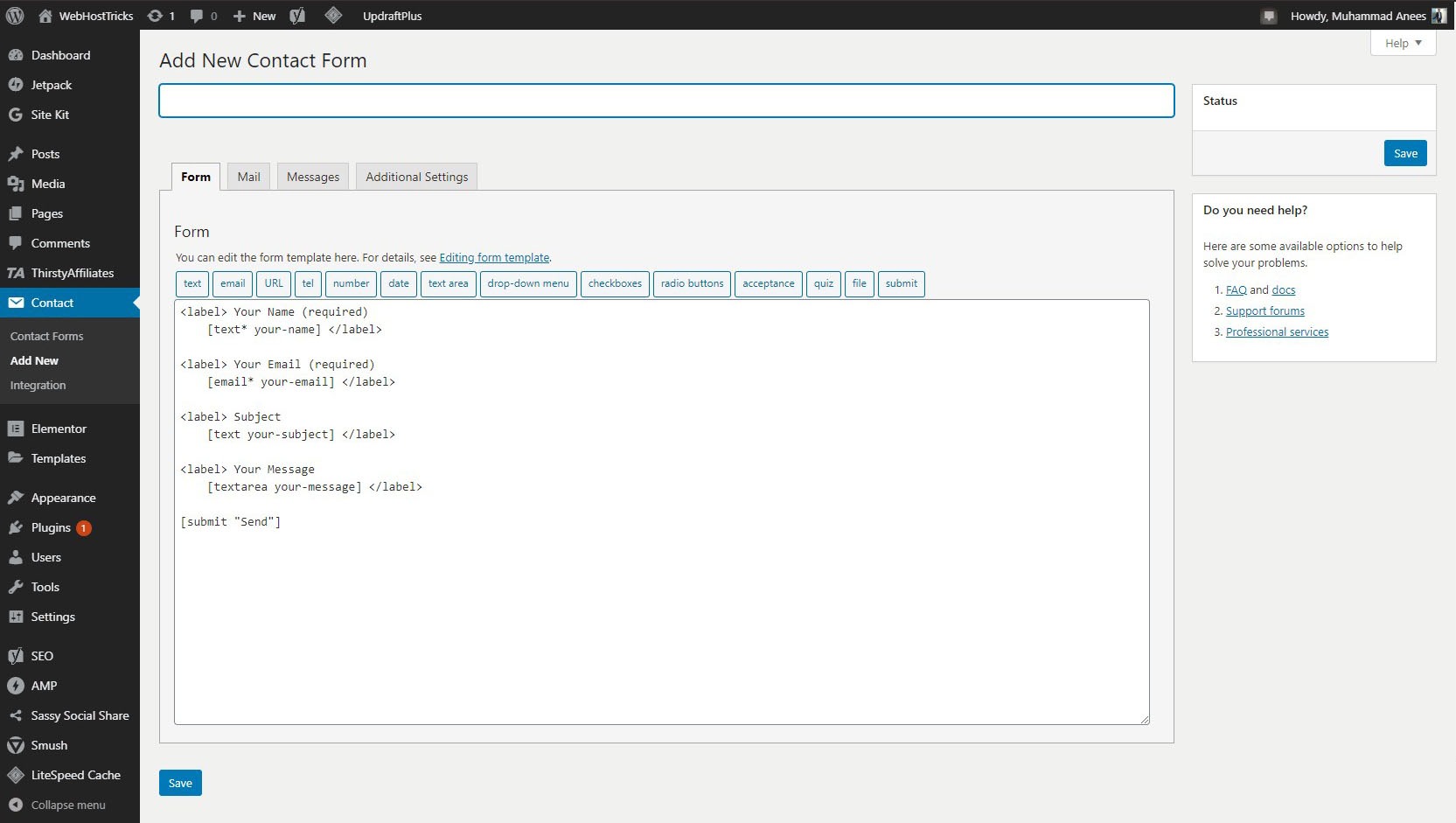 Create a new Contact Form from Contact Form 7