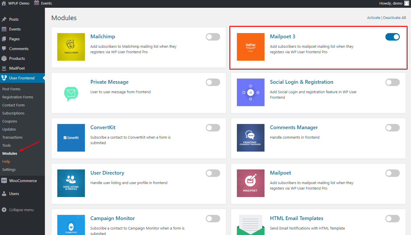 Please visit mailpoet version 3 features instead. Create A Wordpress Email List With Wp User Frontend 8217 S Mailpoet 3 Module Wedevs