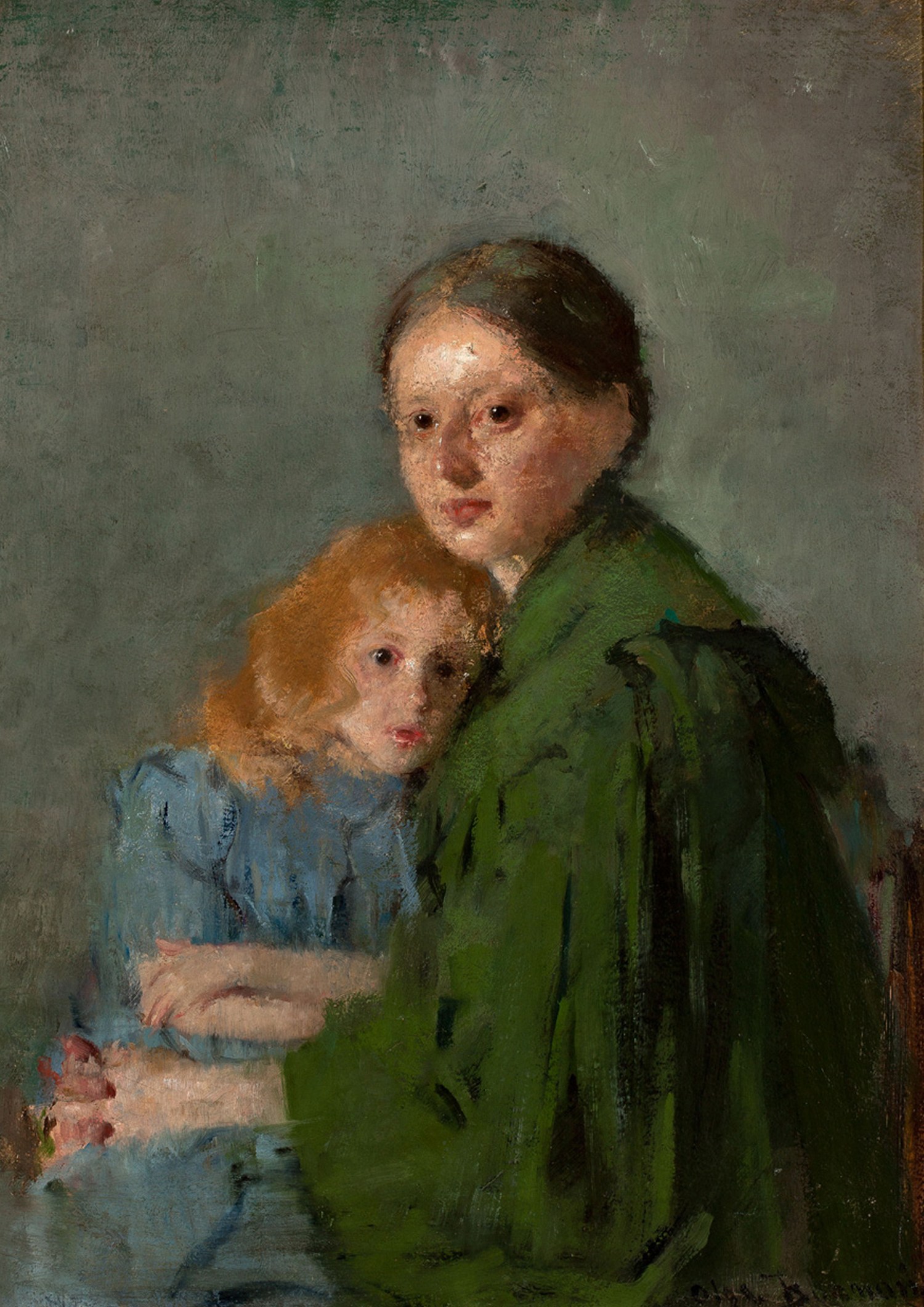 MP 498; Boznańska, Olga (1865-1940) (malarz); Studium kobiety z dziewczynką; 1893; olej; tektura; 56,5 x 43 [60,5 x 46,5 x 3,0]