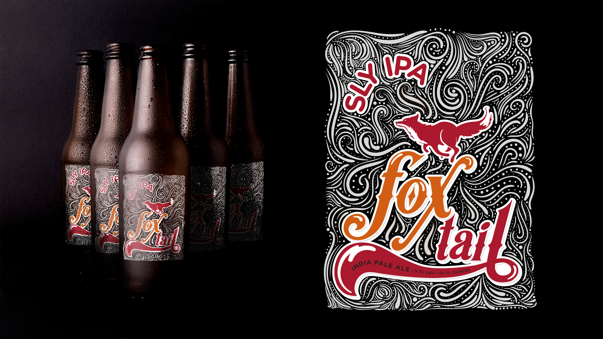 Fox Tail IPA - fictitious beer label design to market TeamWorld's ability to print glass containers