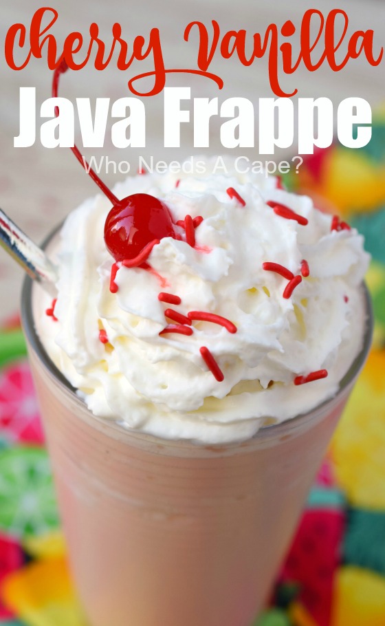 Make yourself a delicious Cherry Vanilla Java Frappe! This cold beverage is the perfect way to enjoy a coffee drink and just perfect for summer sipping.