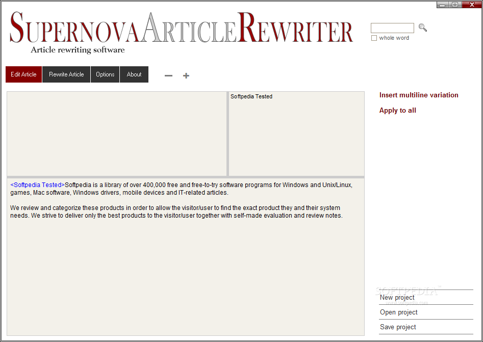 By sobolsoft free to try. Download Supernova Article Rewriter 1 2