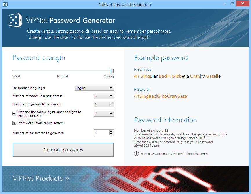 A passphrase is a series of simple unrelated words that can be used as a password. Download Vipnet Password Generator Formerly Vipnet Password Roulette 4 1 1 21539