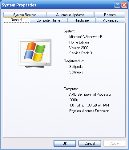 System properties — \windows\system32\sysdm.cpl ; Download Windows Xp Service Pack 3 Build 5512 Final