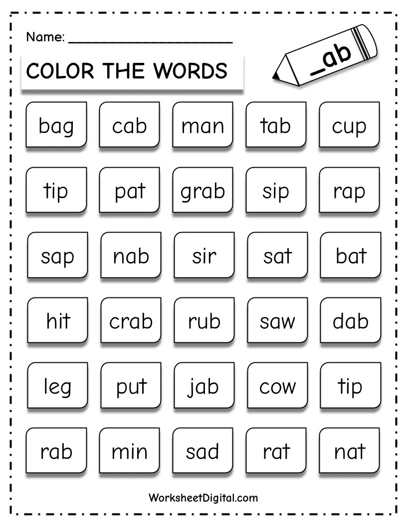color the cvc words ab worksheet digital