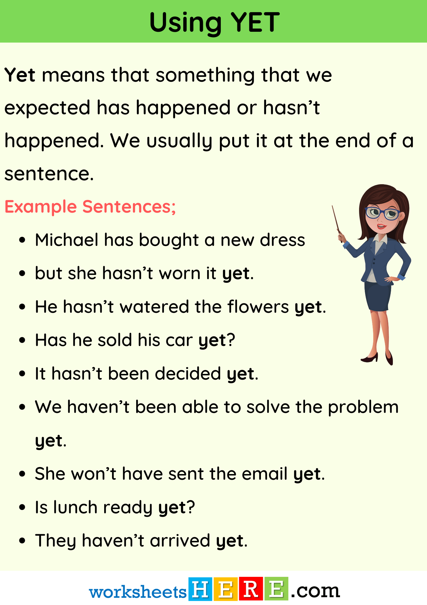 using yet definition and example sentneces pdf worksheet for students worksheetshere com