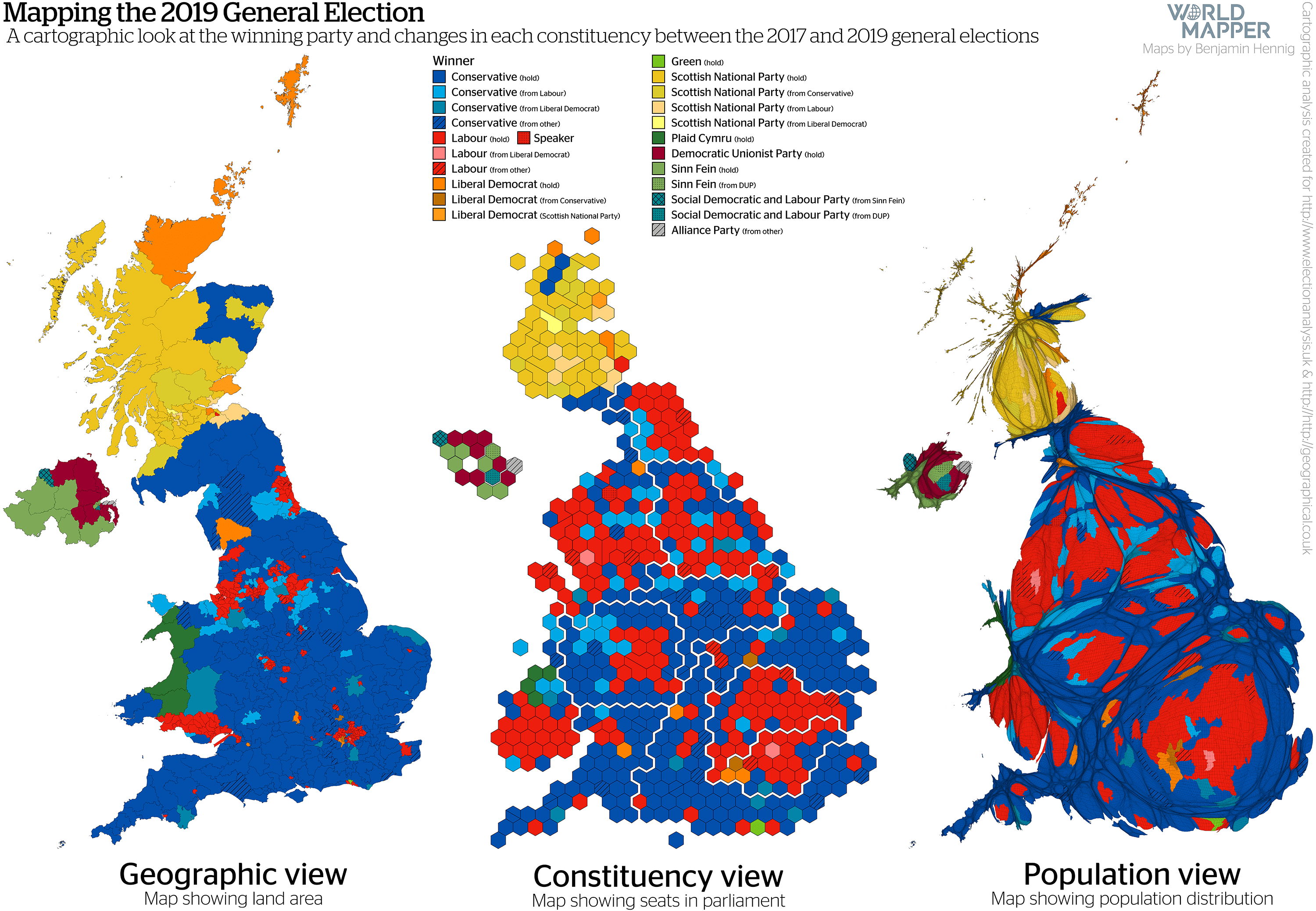 No party wins a majority in parliament as theresa may's conservatives lose seats in england and wales to labour and the liberal democrats, despite seeing their . Cartographic Views Of The 2019 General Election Worldmapper