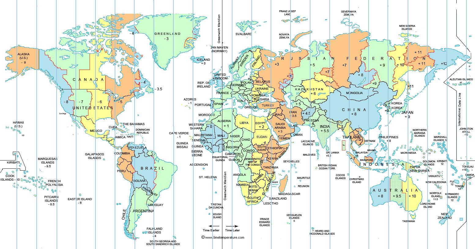 free large world time zone map printable pdf