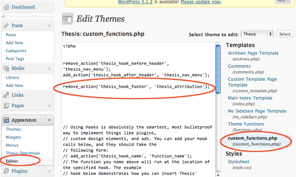 So if your theme developer has added a custom credit in . Change Customise Thesis 1 8 Theme Footer Appearance In Wordpress