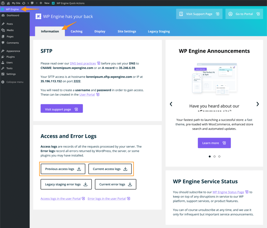 Click on the wp engine tab to access our plugin. Pwrn2grgy8aa M