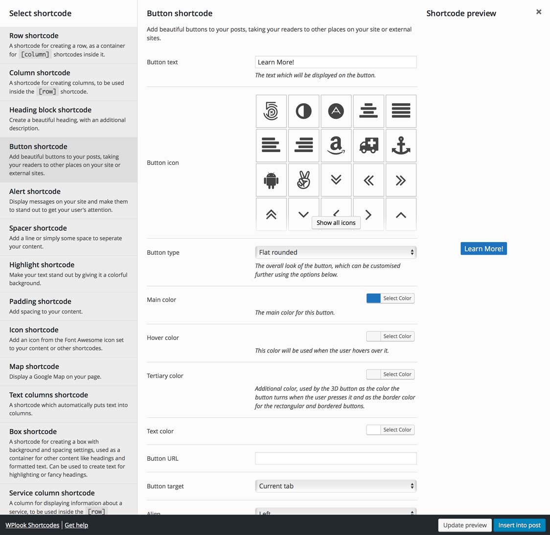 With this free plugin package you can insert, among others: Wplook Shortcodes Wordpress Plugin