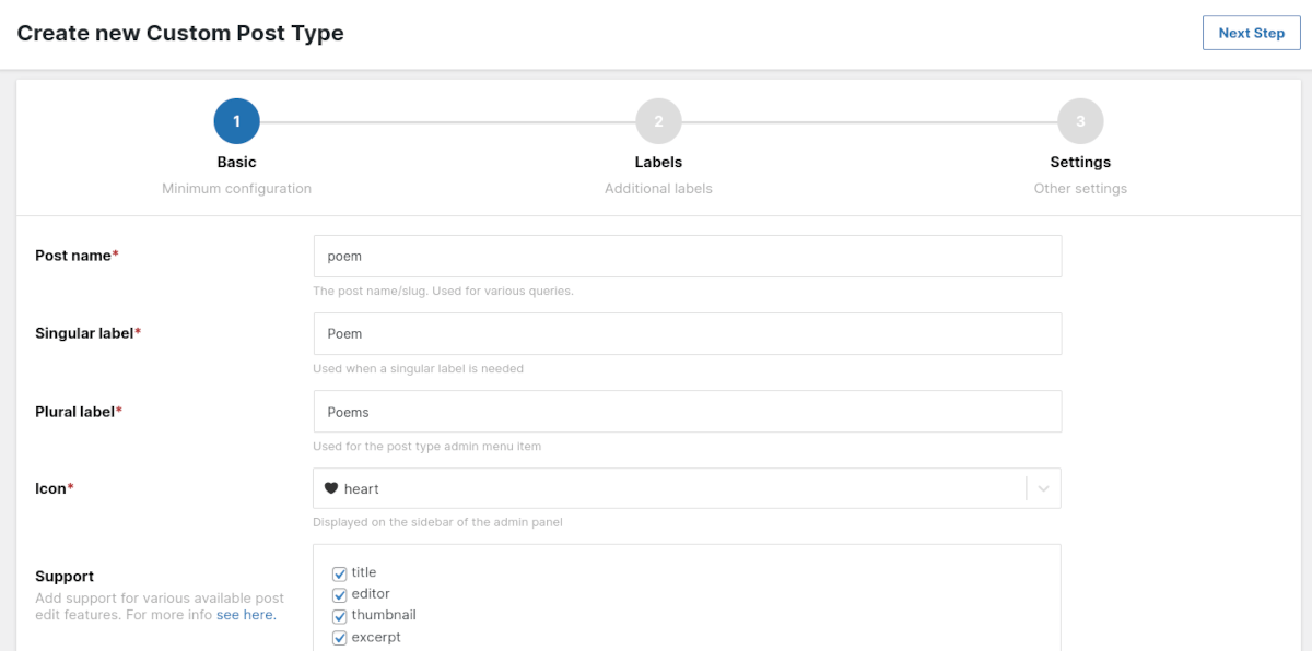 screnshot of ACPT interface when creating advanced custom post types