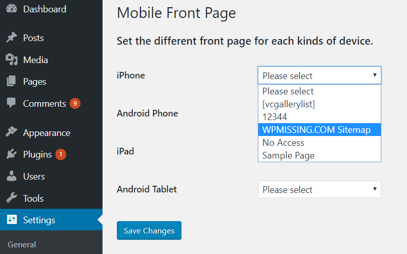 By default, wordpress uses the . Specify Front Page For Different Devices - Mobile Front Page | WP Missing